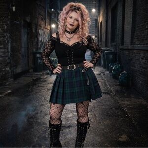 Vintage Plaid Pleated Kilt Skirt Punk Goth Grunge Size 26